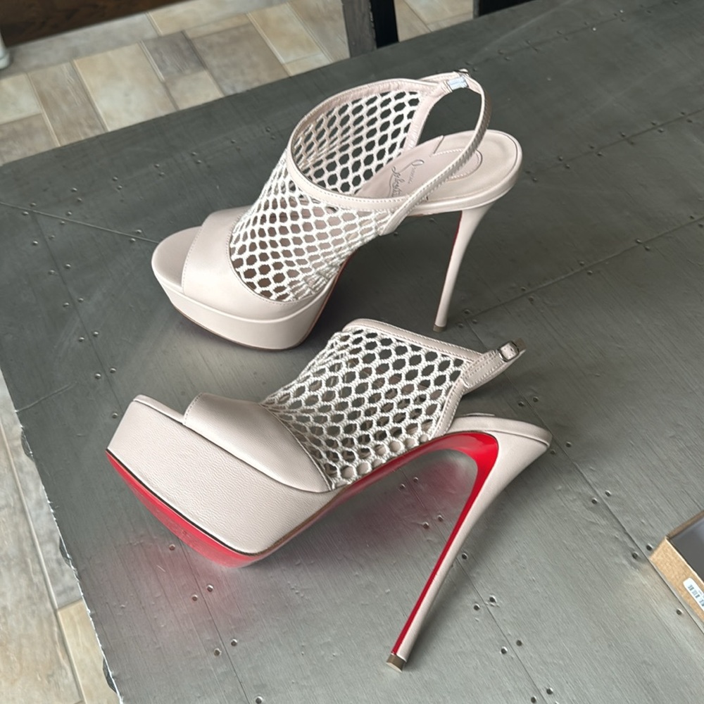 Christian Louboutin plougesta Alta leche light pink mesh leather stiletto sz 42 - Picture 5 of 12